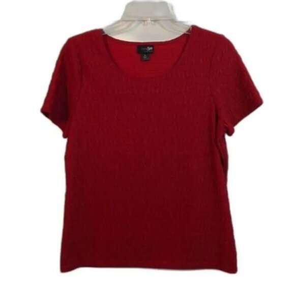 East‎ 5th Essentials Red Textured Knit Top Short Sleeve Crew Neck Shirt - Picture 1 of 11